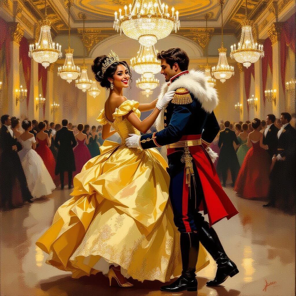 Elegant Ballroom Waltz in Oil Painting Style