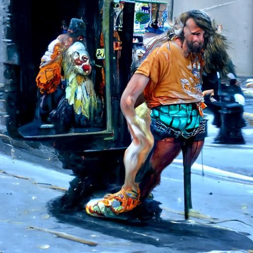 Eccentric Man with Clown Shoes, Oil Painting Style