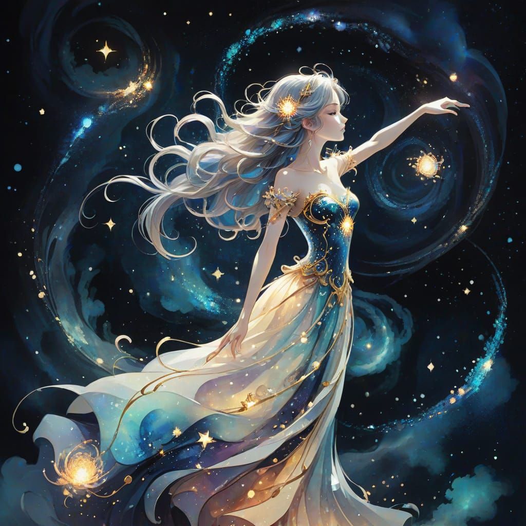 Ethereal Stardust Woman in Anime Style