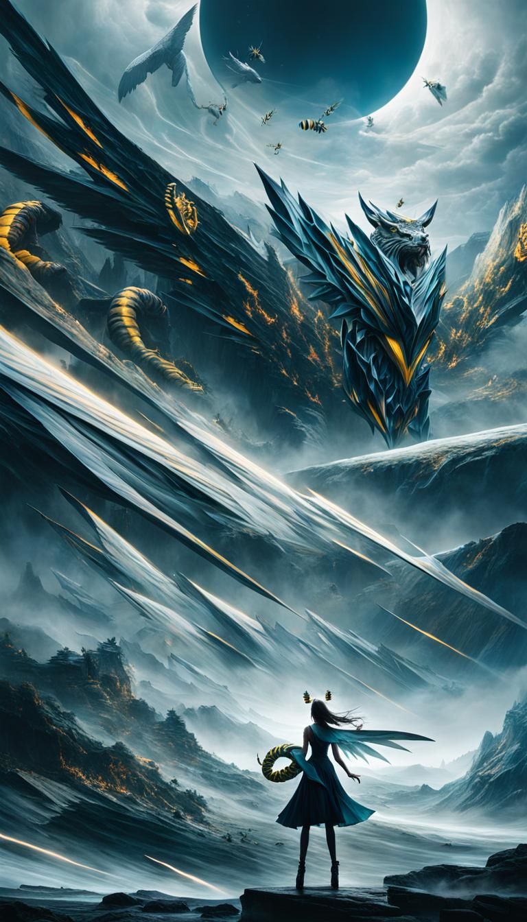 Surreal Chimera Woman in Dreamlike Landscape