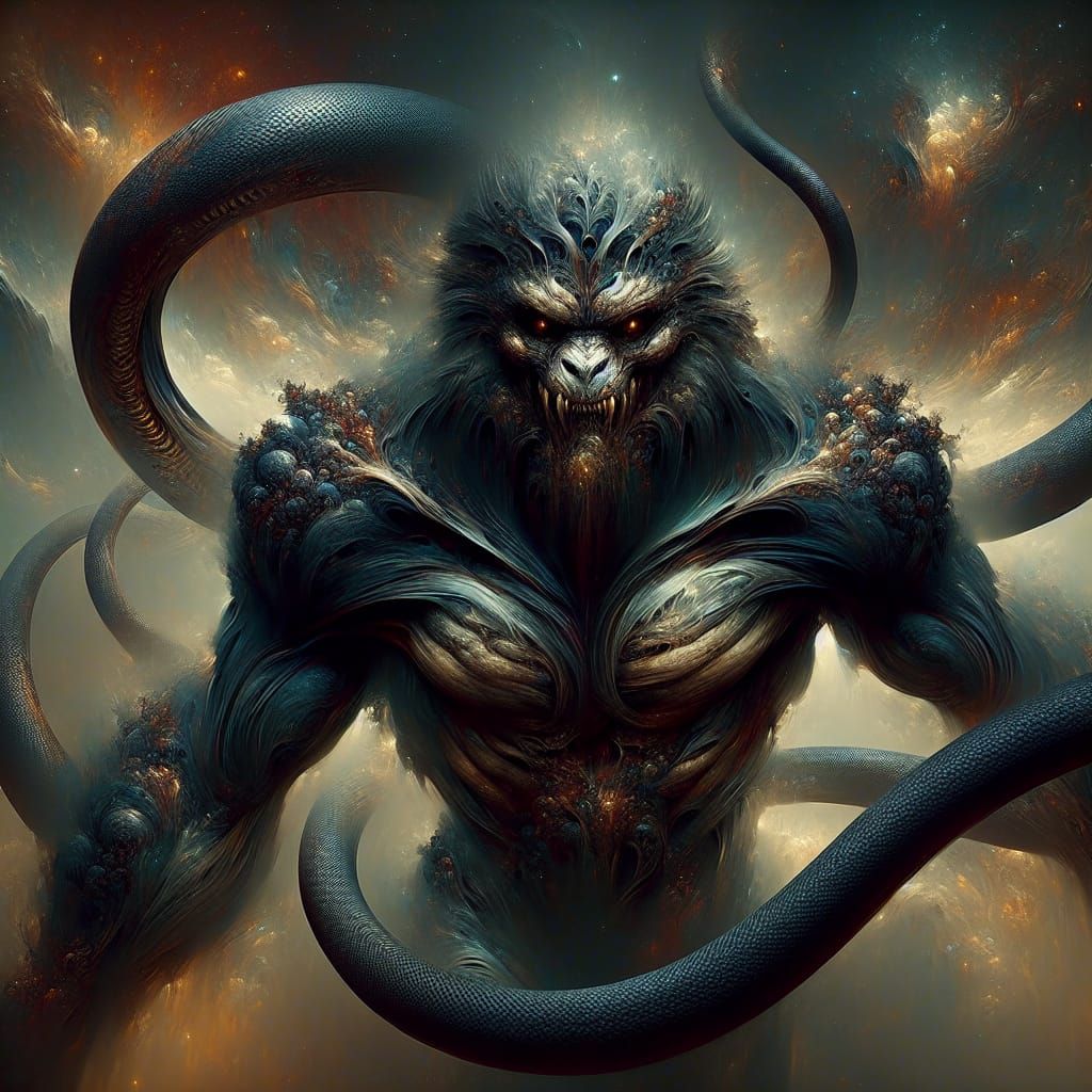 Intimidating Gorilla-Snake Hybrid in Fantasy Matte Painting