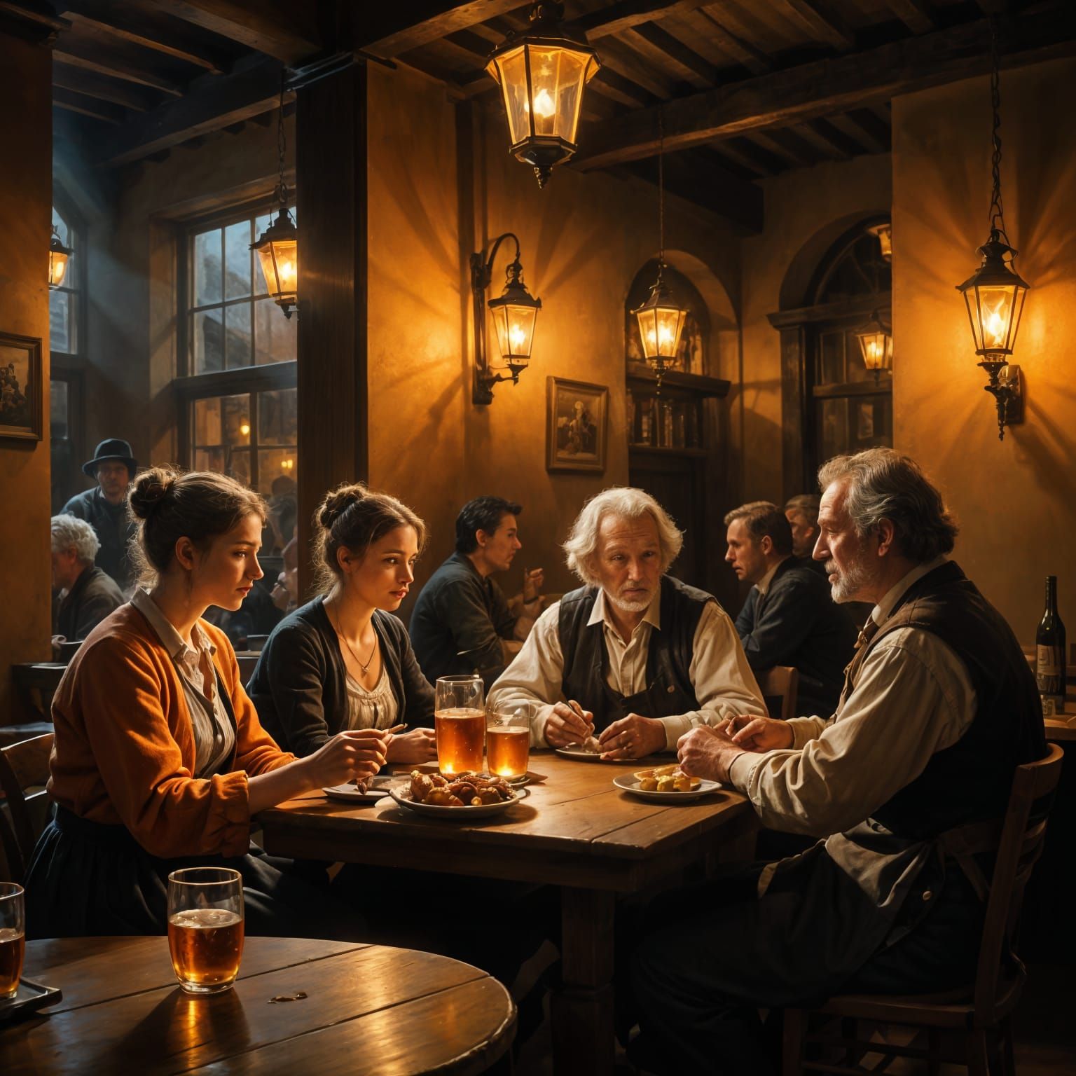 Medieval Tavern Interior Oil Painting in Dutch Master Style