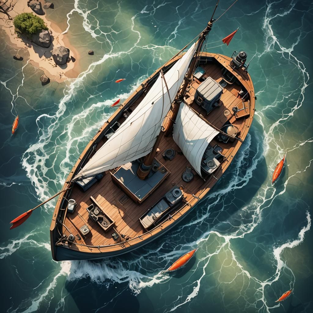 Fishing Boat Battle Map: Top-Down View