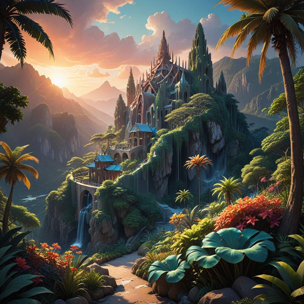 Vibrant Gaudi Architecture in Tropical Mountains