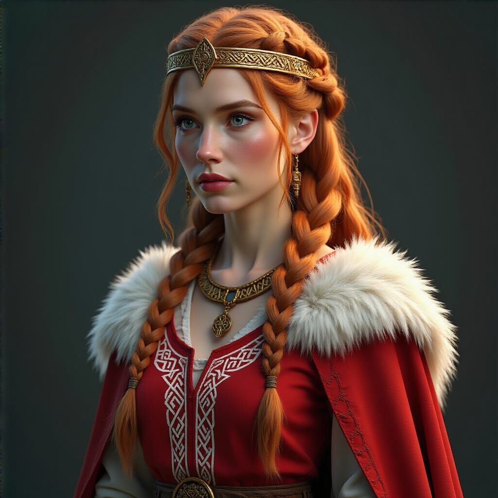 Viking Woman with Braids and Runes in Digital Art