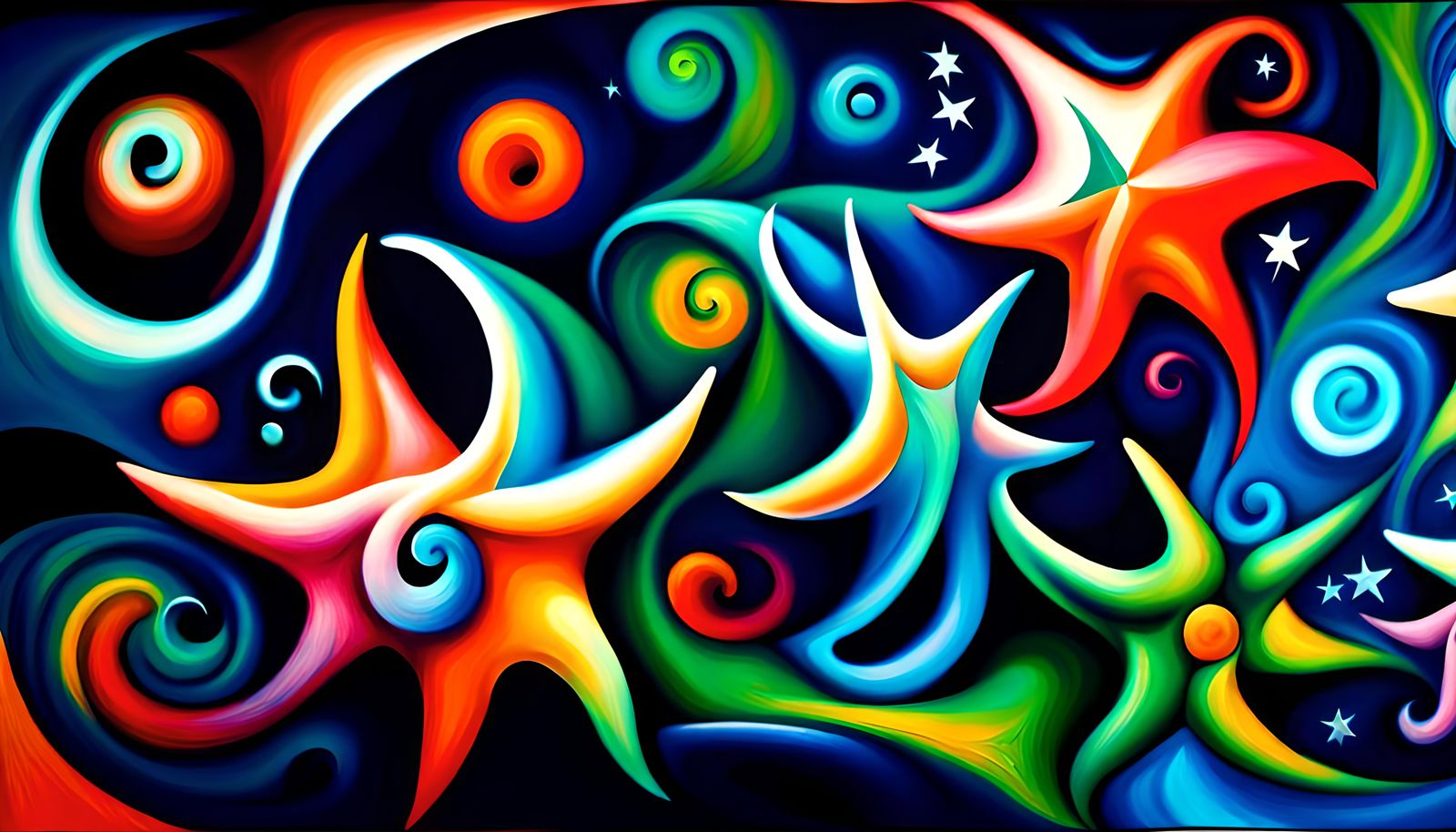 Cosmic Star Beings in Iridescent Impasto Oil Painting