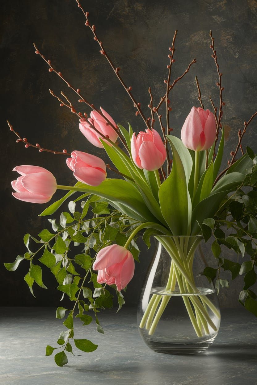 Elegant Spring Floral Still Life in Contemporary Realism