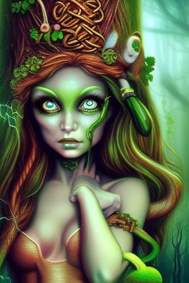 Gothic Leprechaun Girl: Comic Book Style Illustration