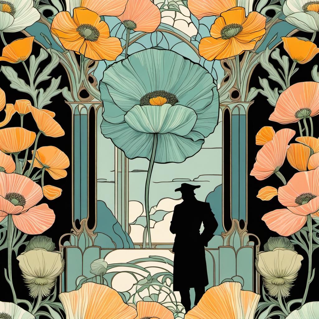 Faded Pastel Icelandic Poppies in Art Nouveau Style