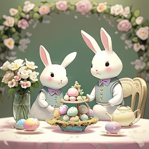 Whimsical Easter Bunny in Vintage Room Watercolor