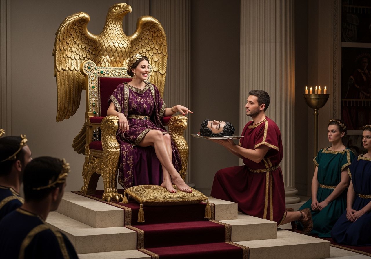 Roman Empress on Imperial Throne with Severed Head