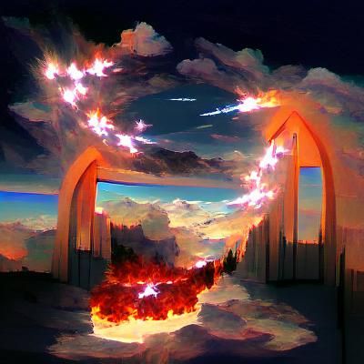 Fiery Gateway to Oblivion with Falling Meteor