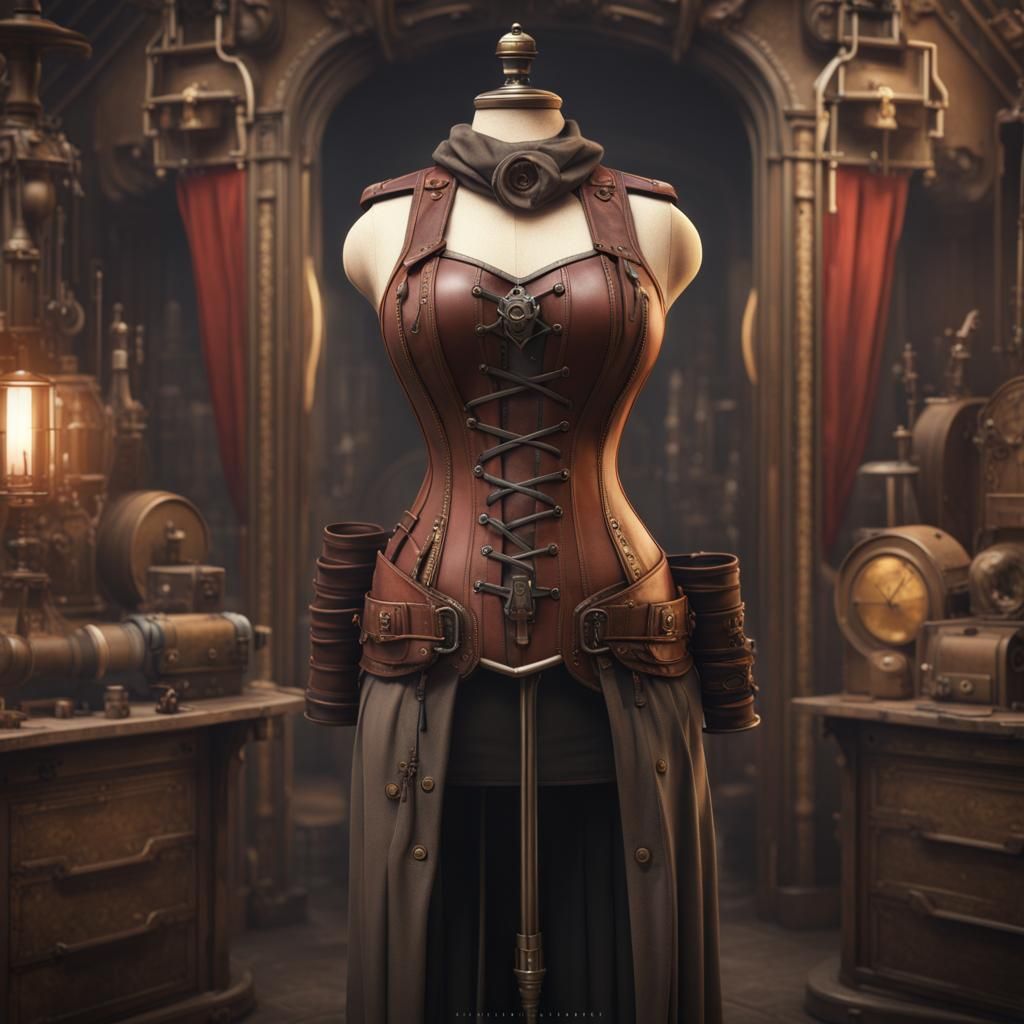 Dieselpunk Corset: Detailed Matte Painting in Deep Color