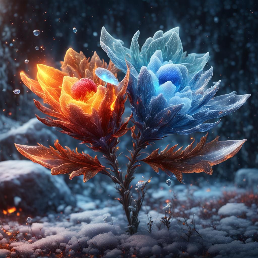 Enchanted Fire and Ice Flower, Fantasy Concept Art