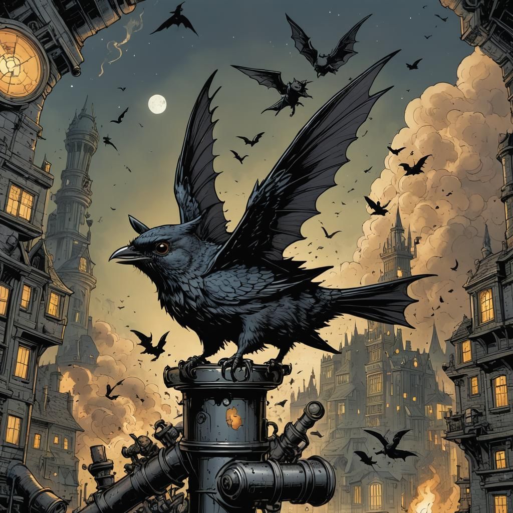 Comic Art of a Bat Playing a Pipe