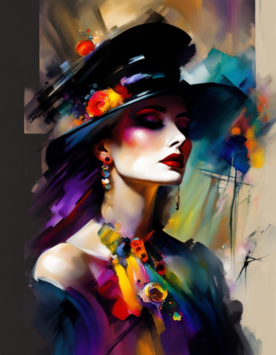 Goth Woman in Vibrant Surrealist Dreamscape