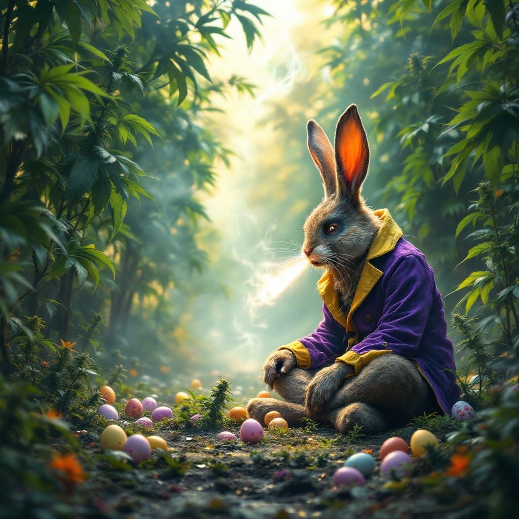 Easter Bunny Lost in Cannabis Wonderland