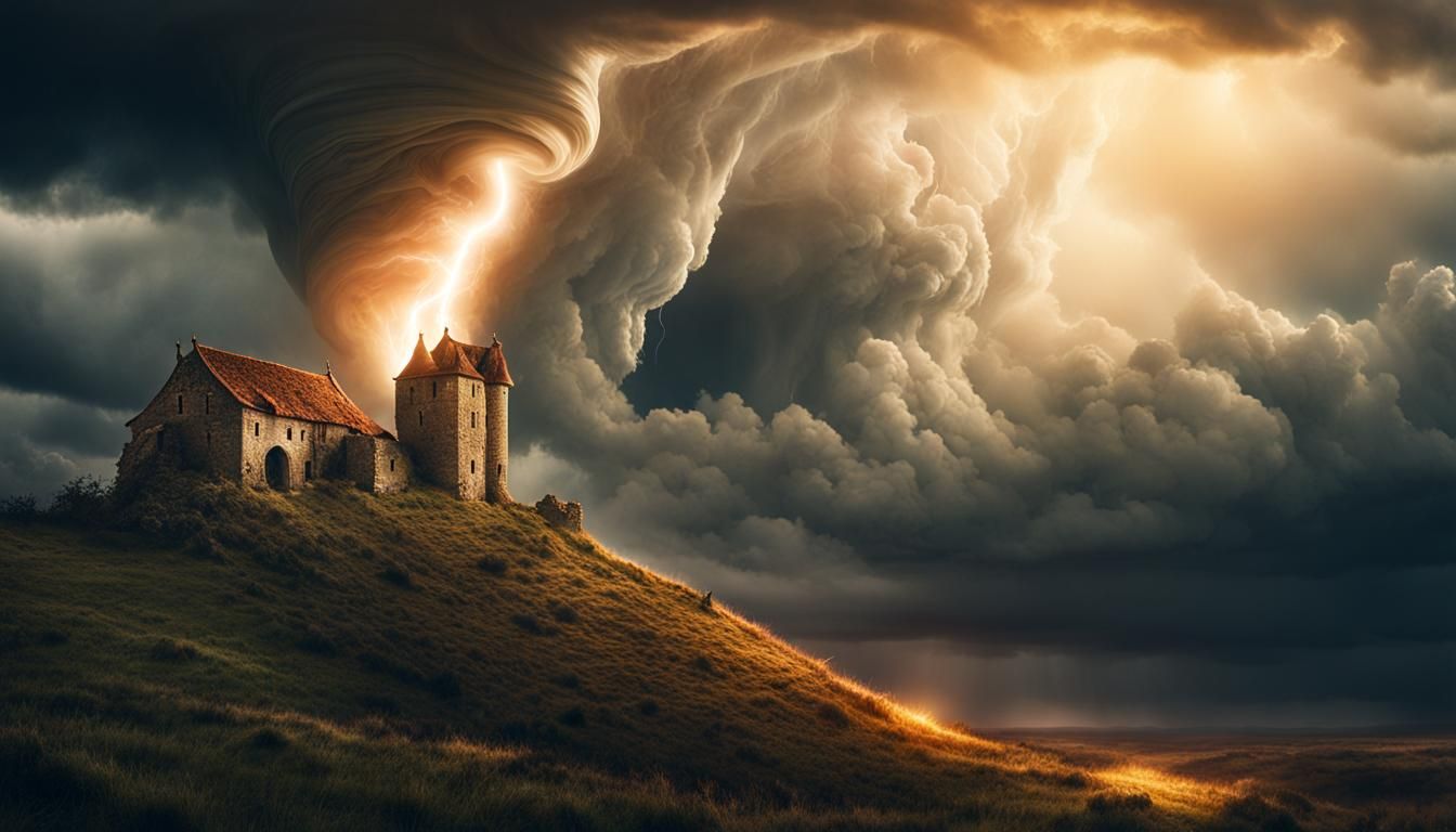 Tornado Devastates Medieval Fantasy Landscape