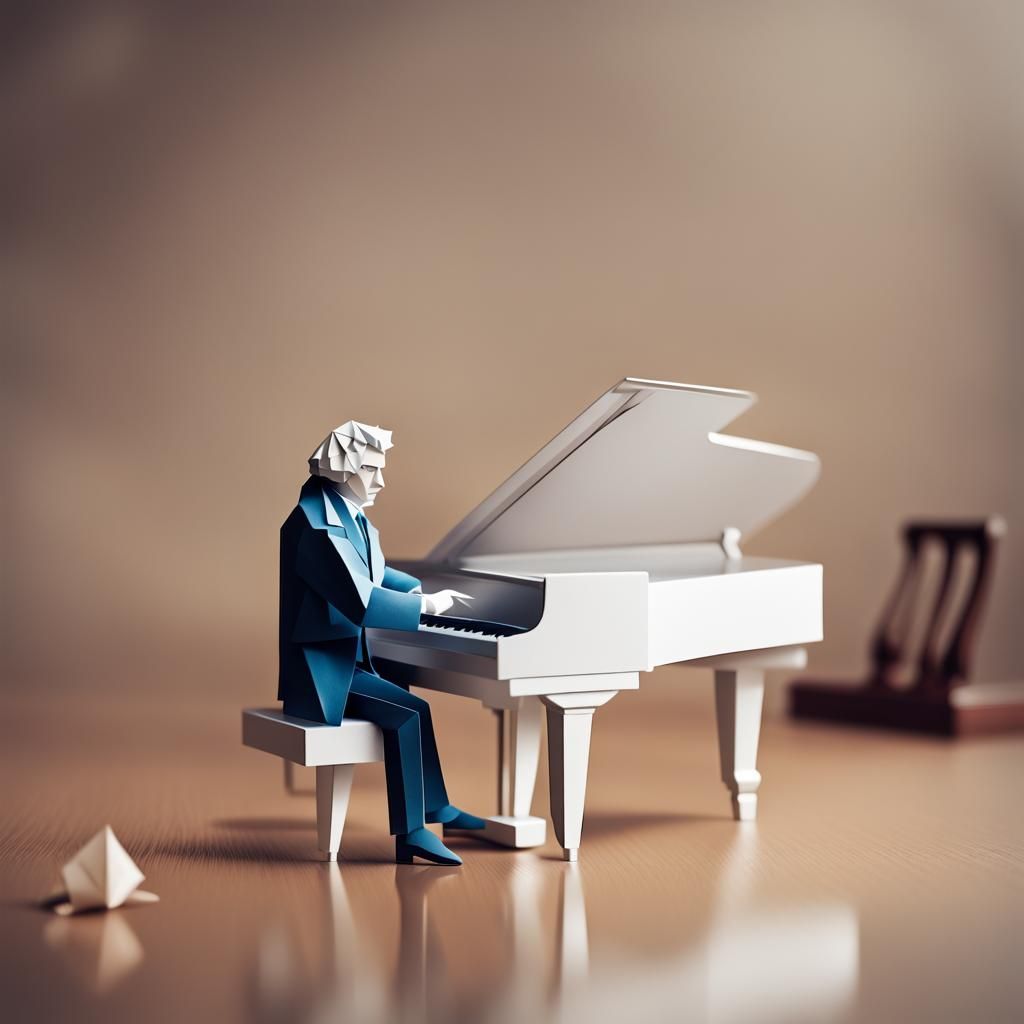 Beethoven with Piano Origami Papercraft