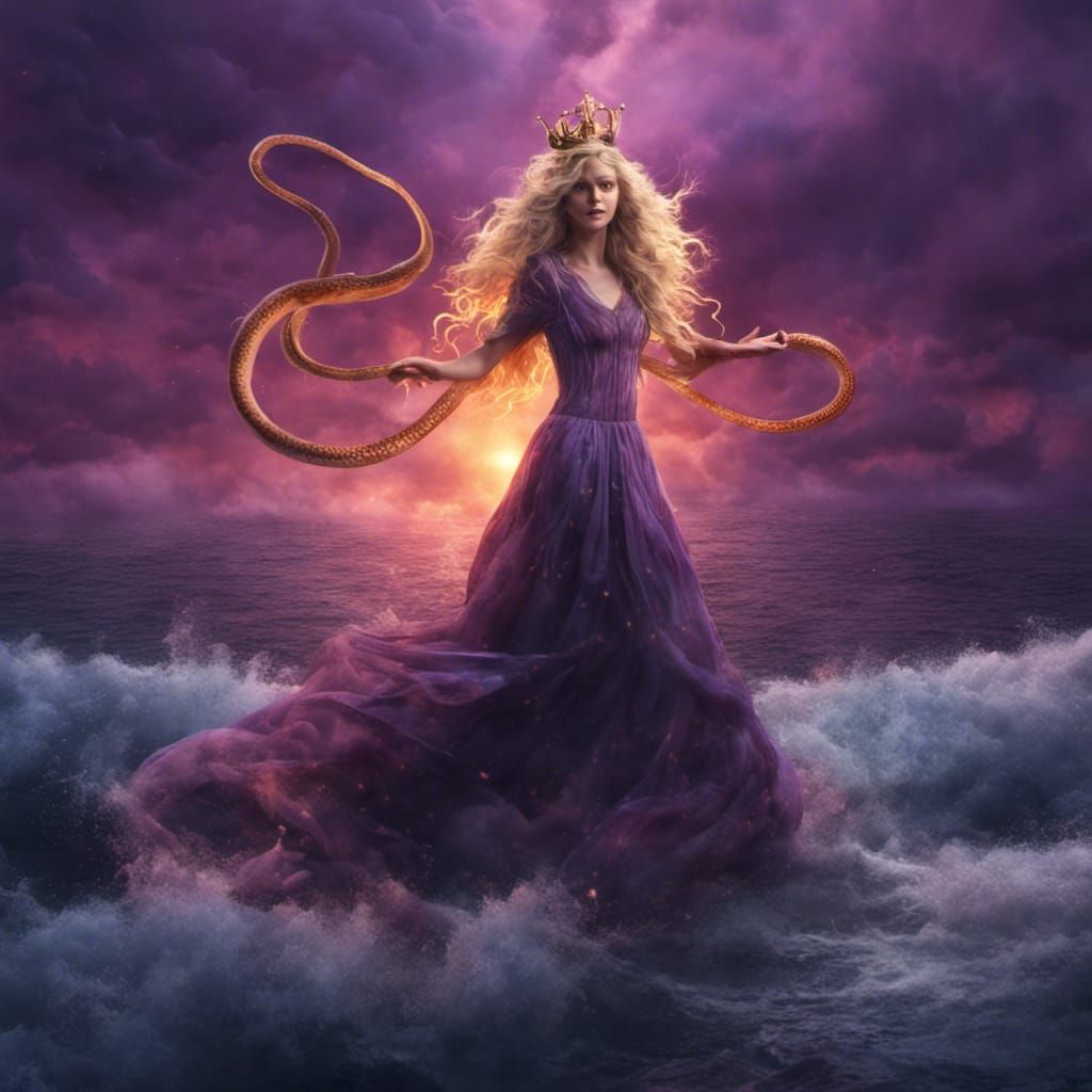 Woman Dancing on Chaotic Ocean, Dark Fantasy Art