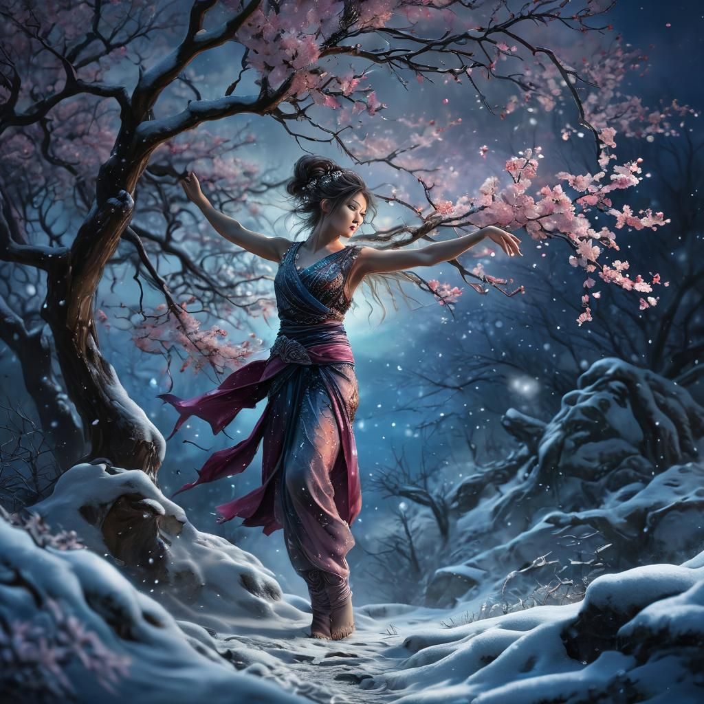 Sakura Dreamscape: Winter Abyss in Fantasy Art Style