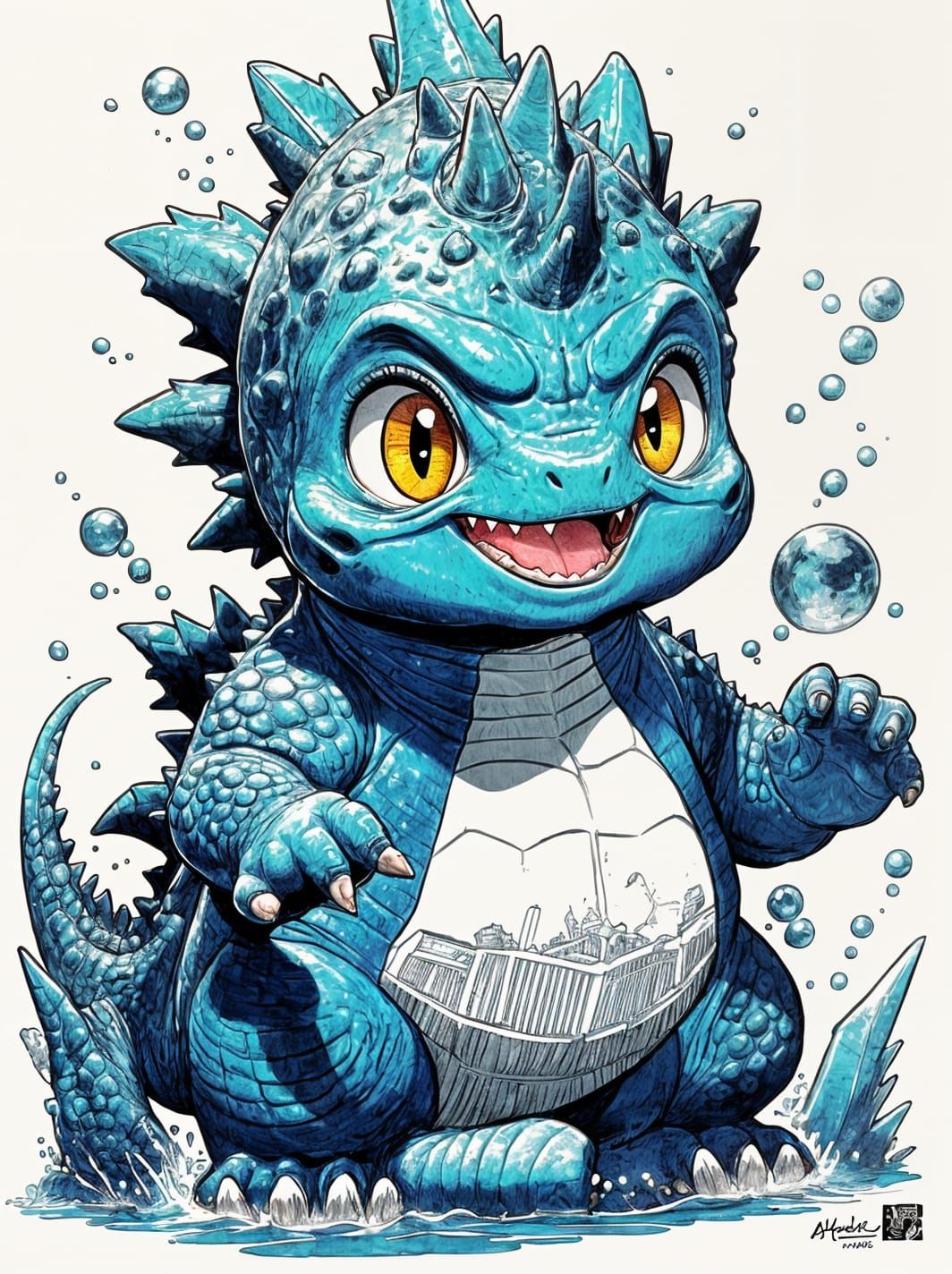 Chibi Godzilla Manga Illustration, Ghibli Style