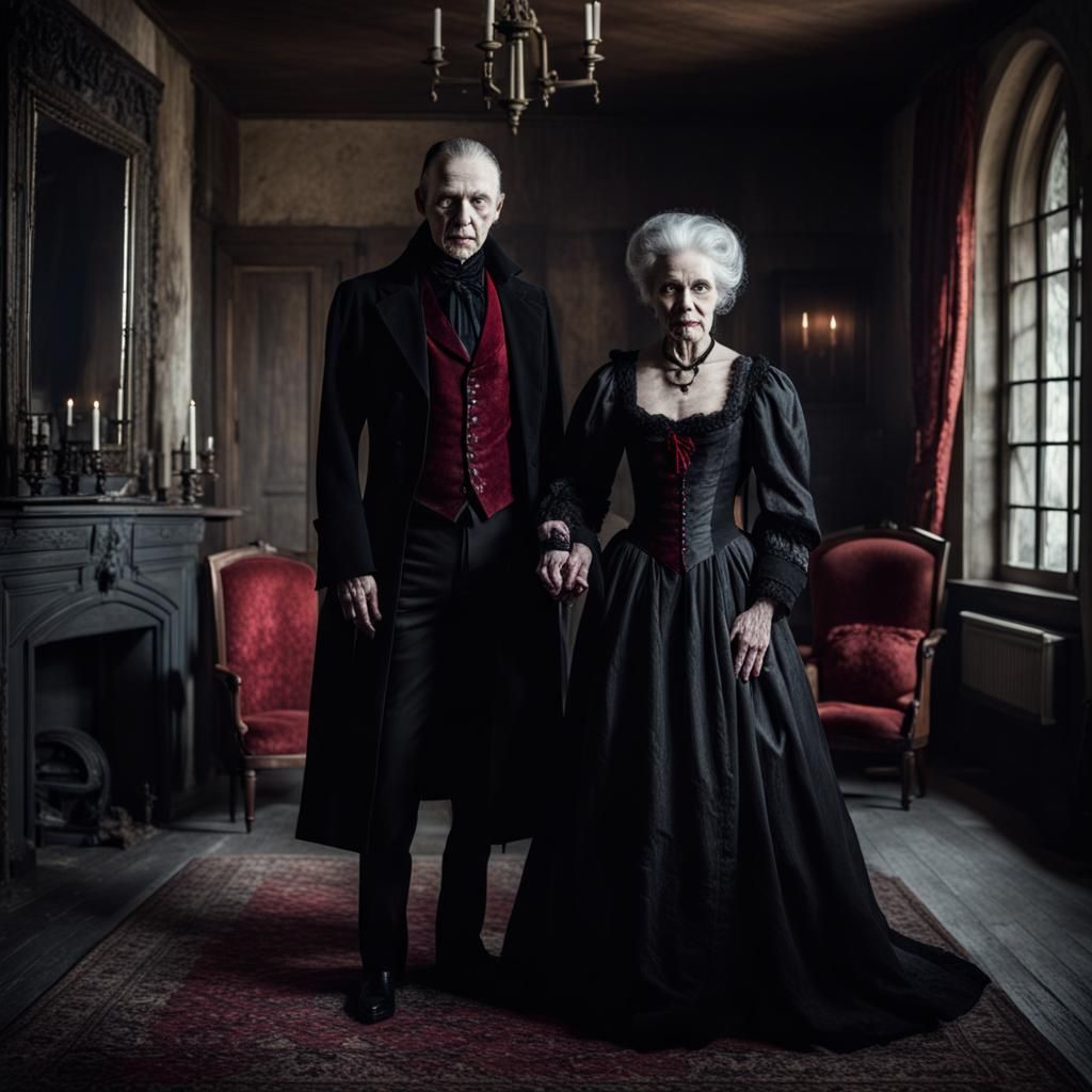 Vampire Family Portrait in Gothic Manor