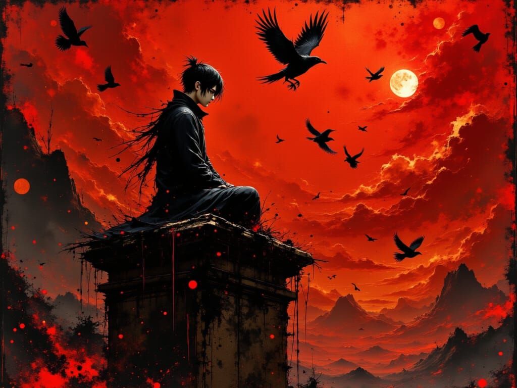 Ethereal Portrayal of Itachi Uchiha in Ancient Gold Aestheti...