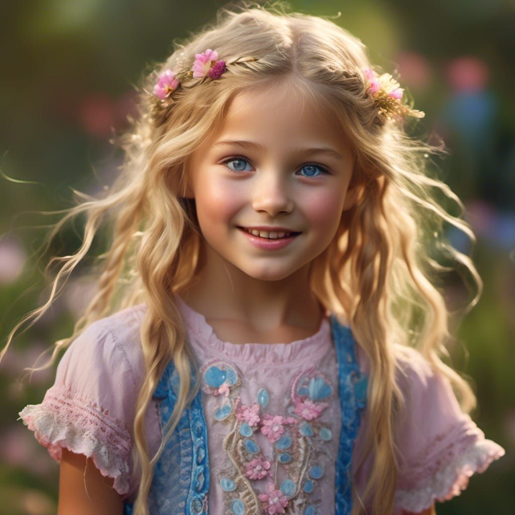 Hyperrealistic Portrait of Smiling Girl with Braids