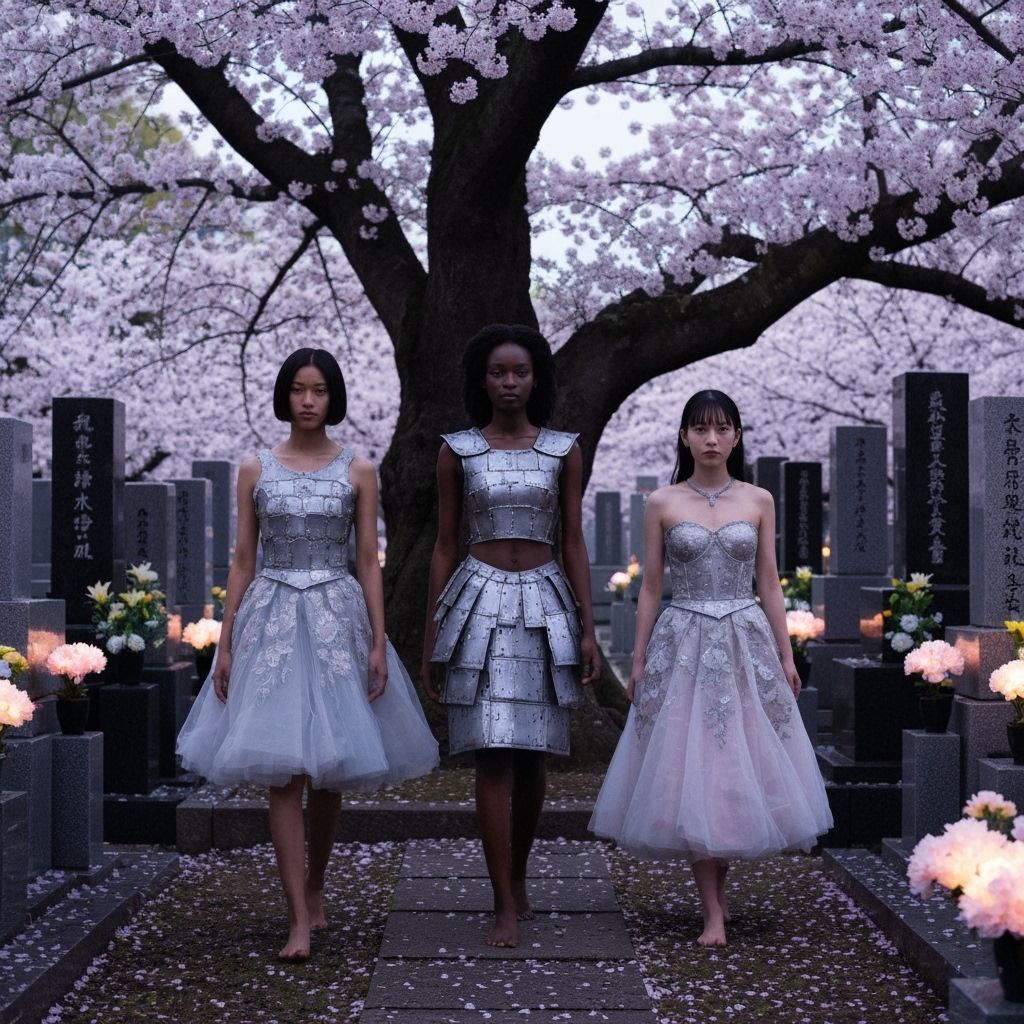 Dystopian Trio in Luminescent Blossom Cemetery