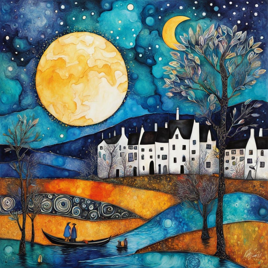 Vibrant Fauvist Dreamscape Under Moonlight