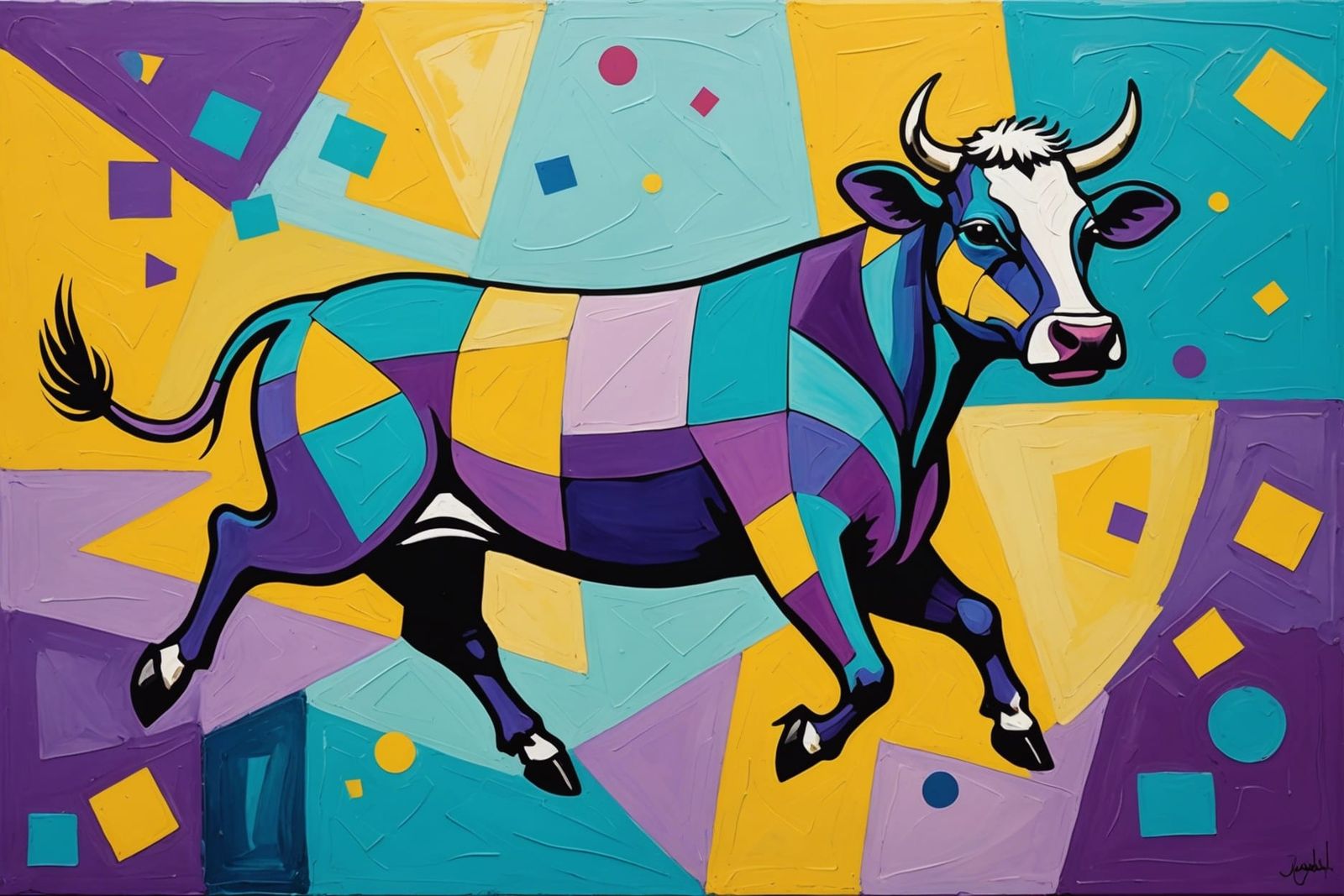 Abstract Cubist Cow Jumping for Joy