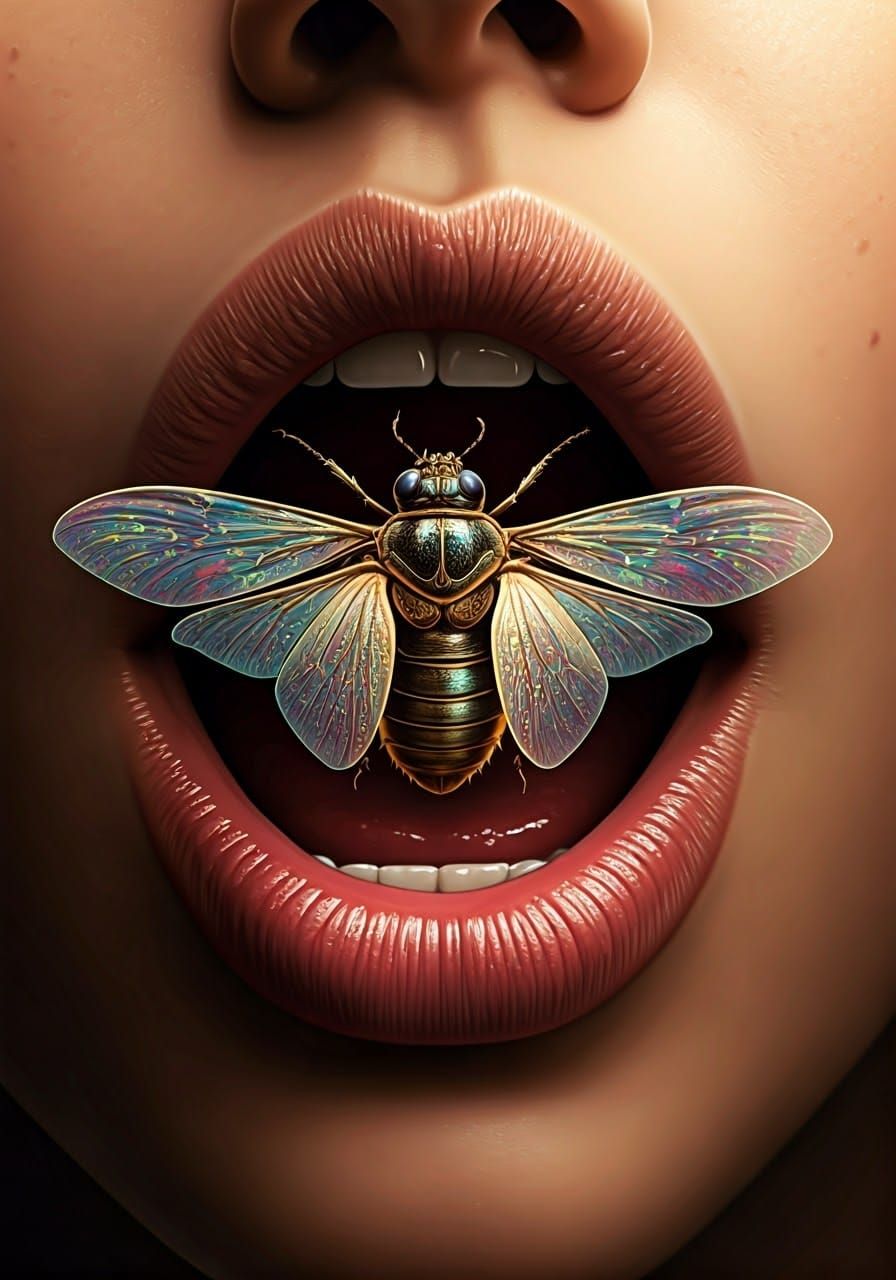 Glowing Bug Emerges: Dreamlike Sci-Fi Illustration