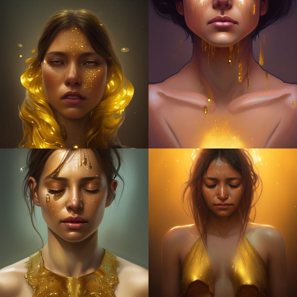 Woman Crying Gold Tears: Hyperdetailed Portrait