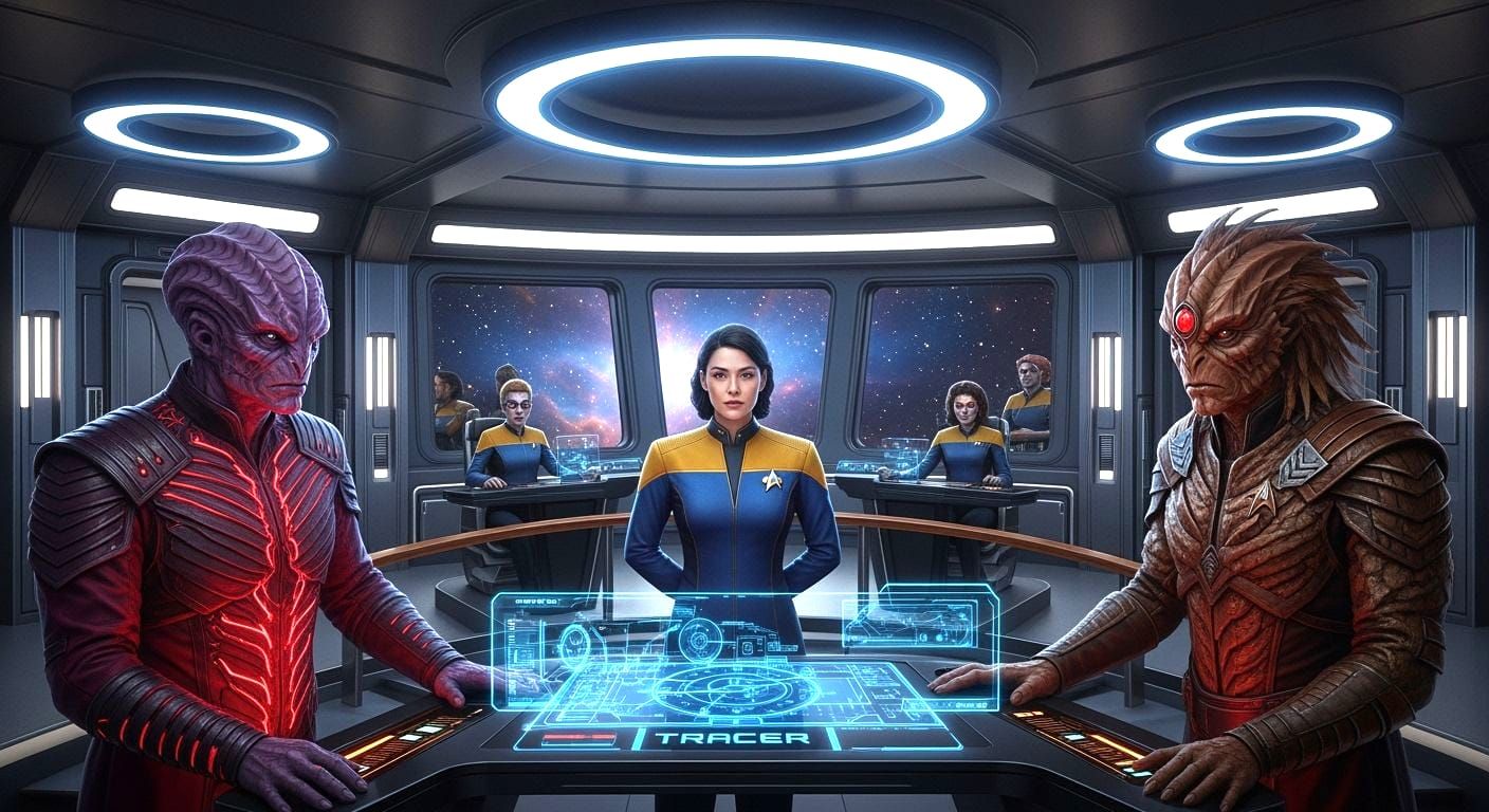 Sci-Fi Starship Bridge Command Scene with Officers