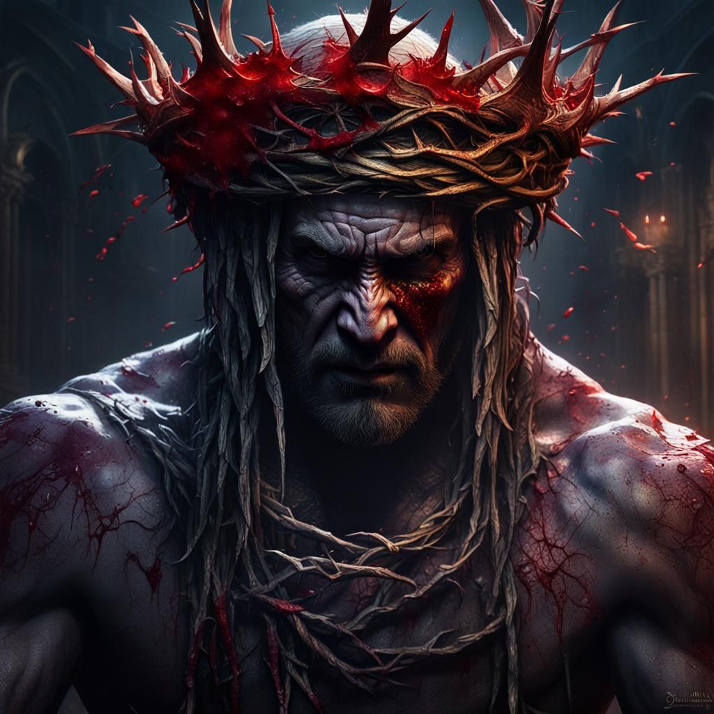 Man with Thorns Crown: Dark Fantasy Concept Art