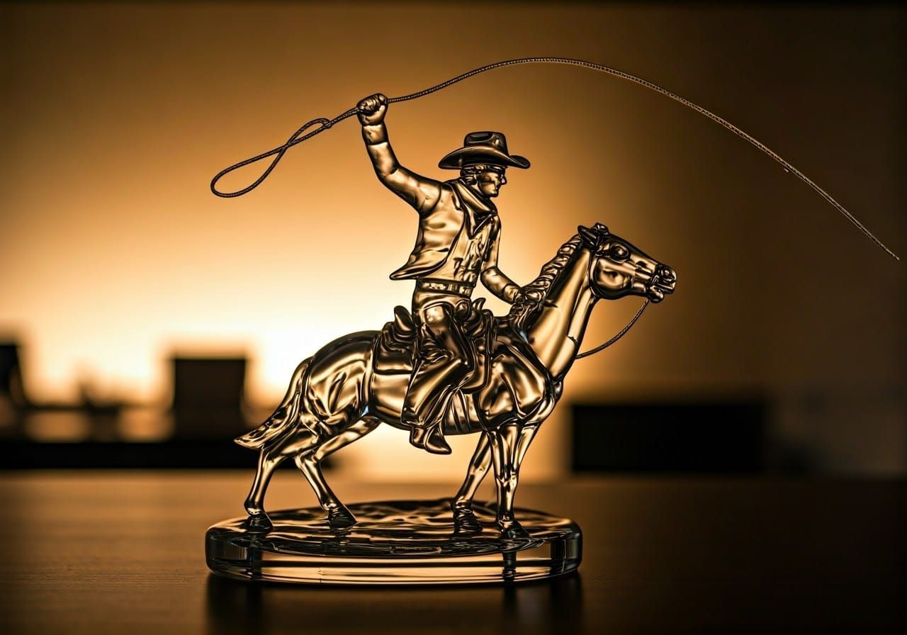 Glass Cowboy Sculpture in Western Scene