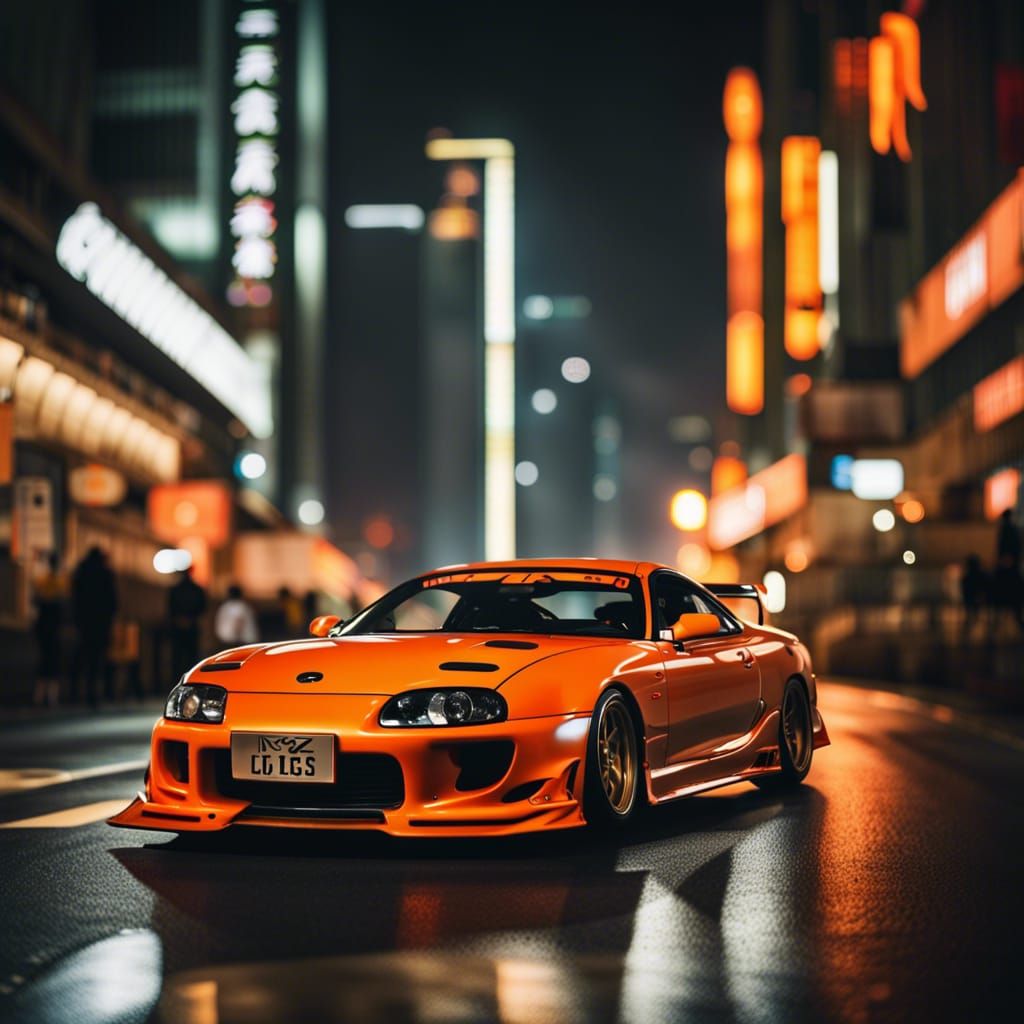 Orange Supra Drifting at Night in Shanghai
