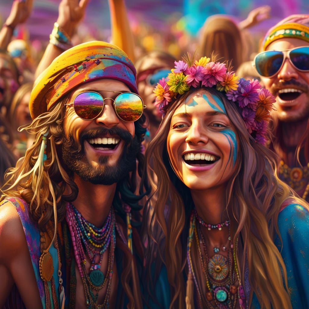 Psychedelic Hippies Enjoying Woodstock, Digital Art