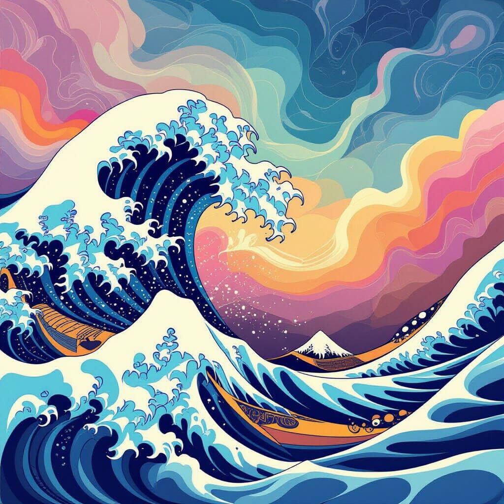 Abstract Fractal Wave in Zentangle Style