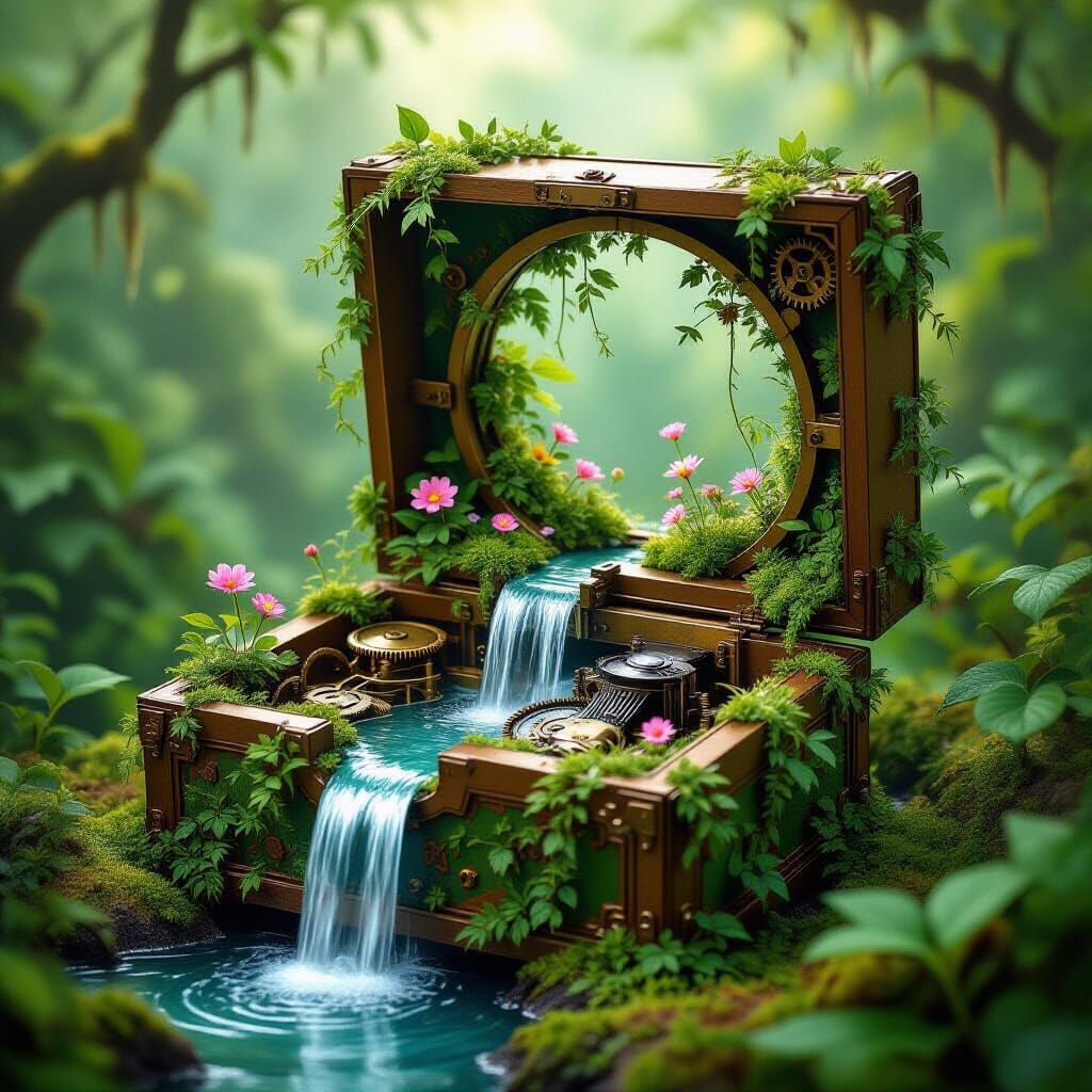 Lush Jungle Thriving Inside Broken Music Box