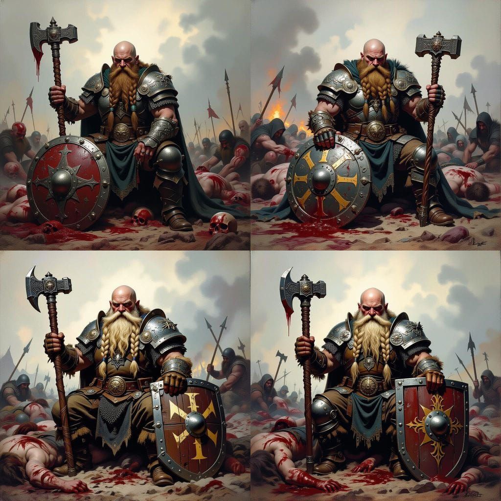 Dwarf Cleric on Battlefield in Fantasy Style