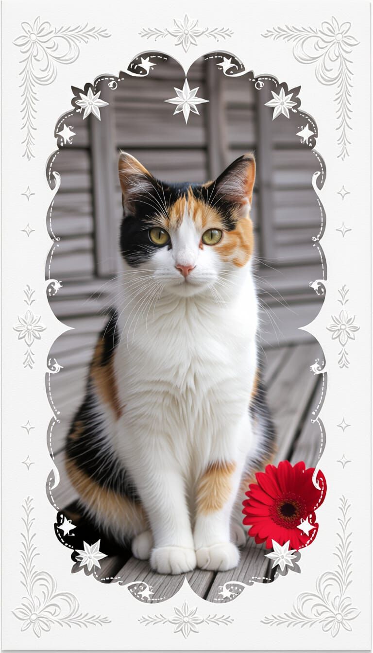 Calico Cat Portrait in Ethereal Charcoal Style