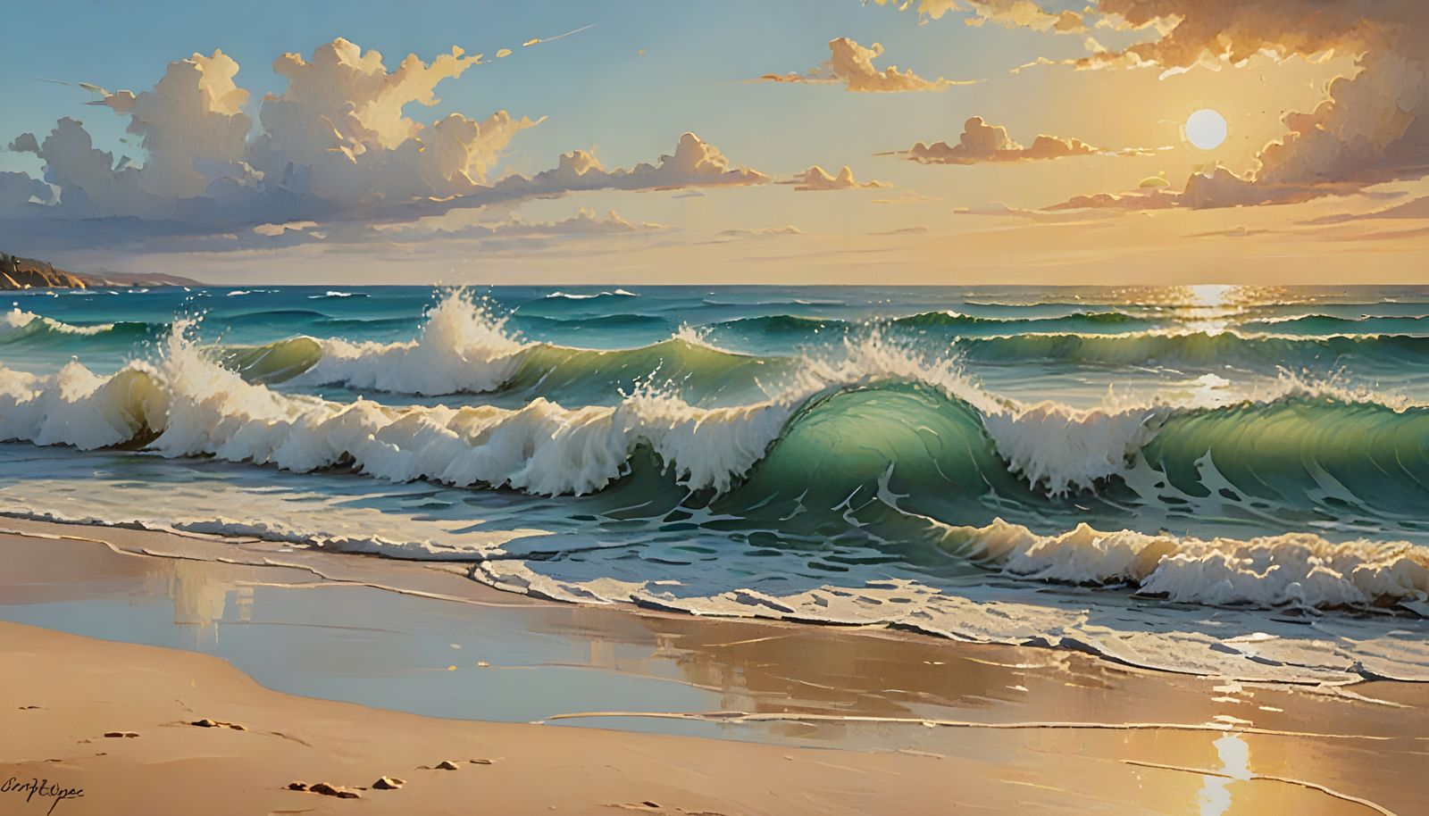 Ocean Waves Crashing on Sandy Beach