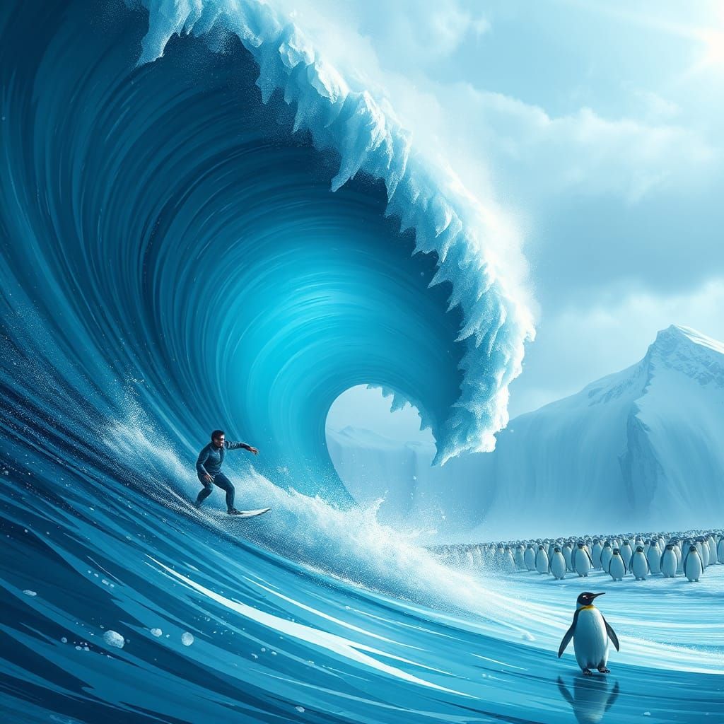 Surfer Rides Frozen Wave in Icy Storm