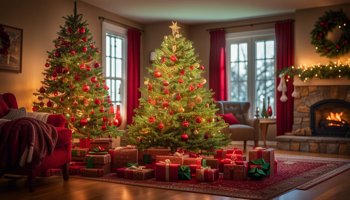 Festive Christmas Tree in Cozy Winter Living Room
