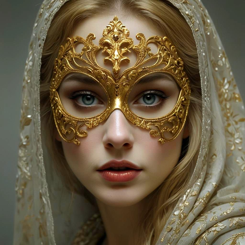 Golden Masked Woman: Hyperrealistic Cinematic Portrait