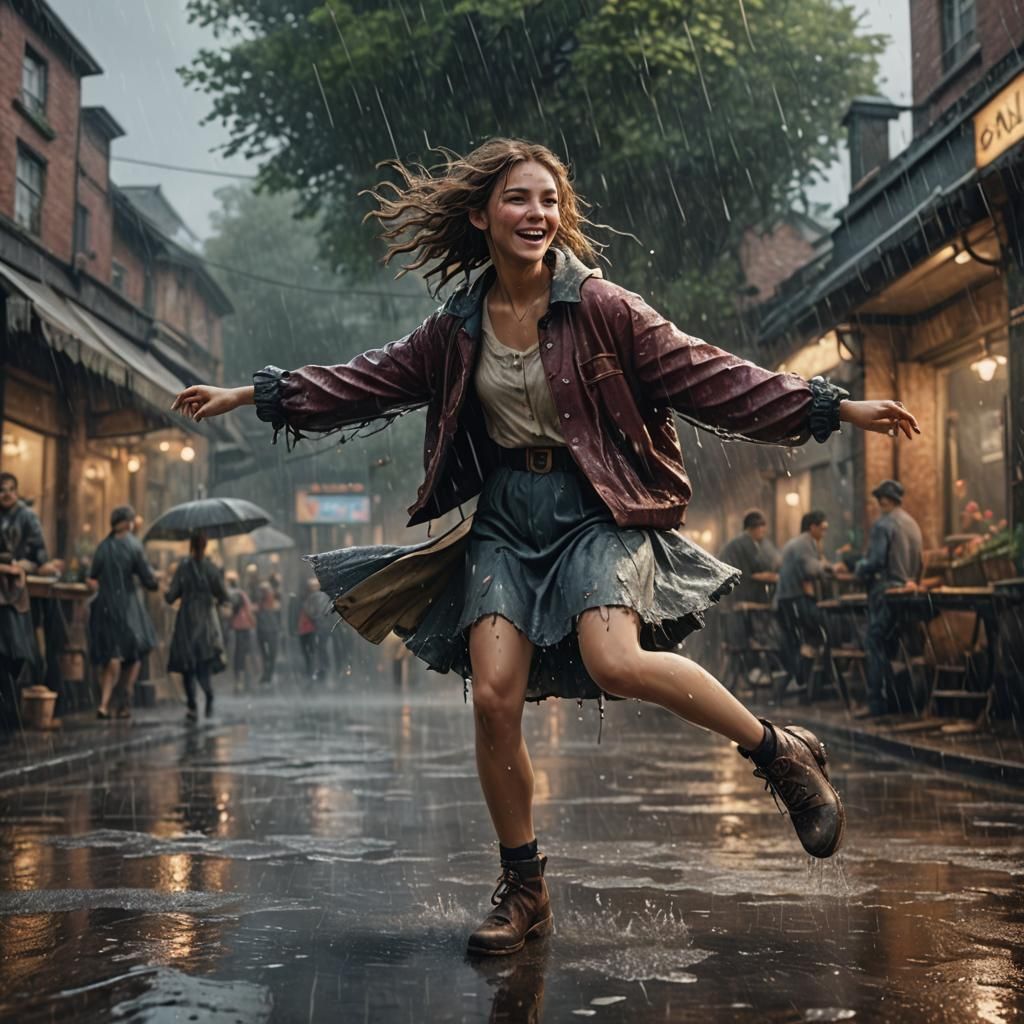 Girl Dancing in Rain: Detailed Matte Painting