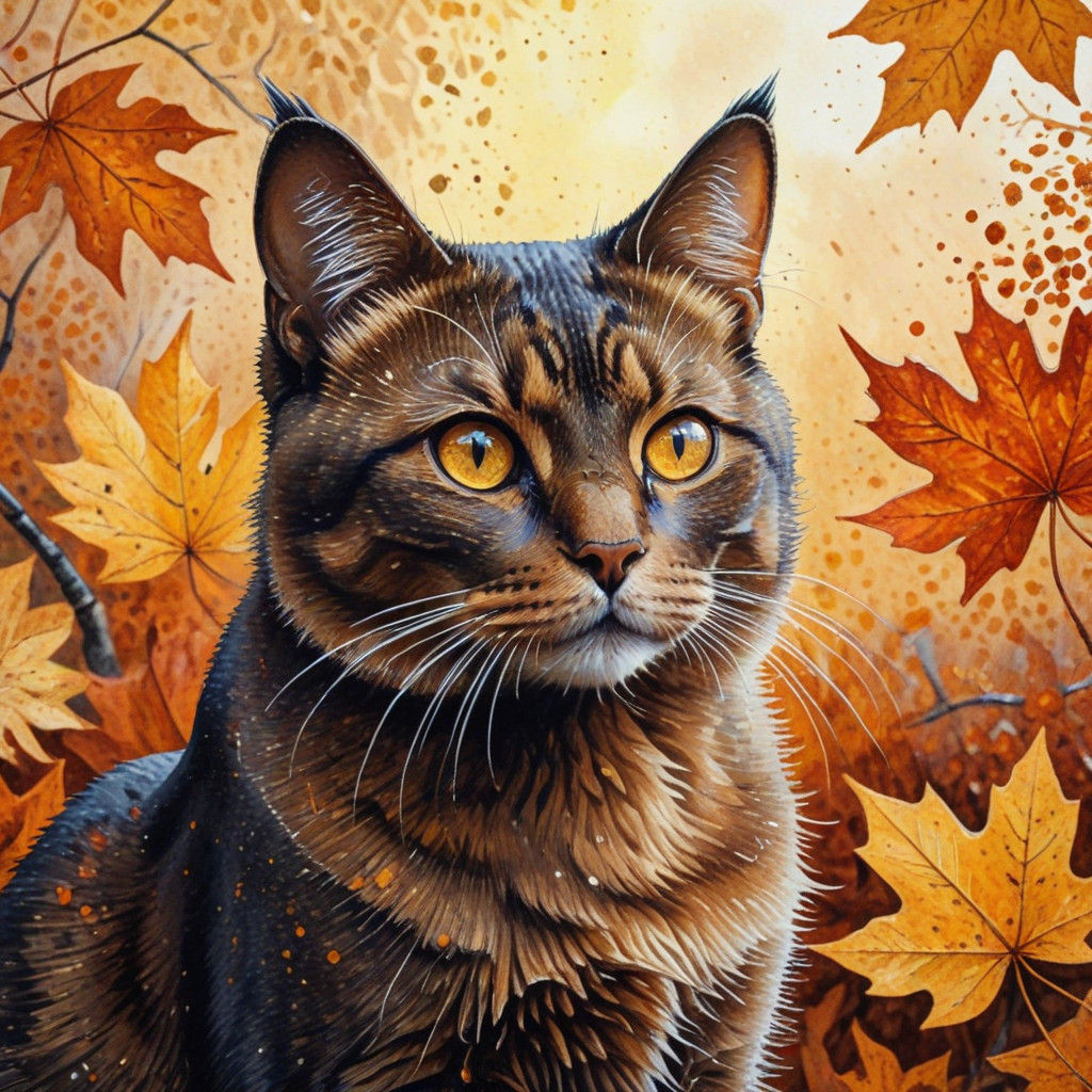 Whimsical Feline Portrait in Vibrant Watercolor