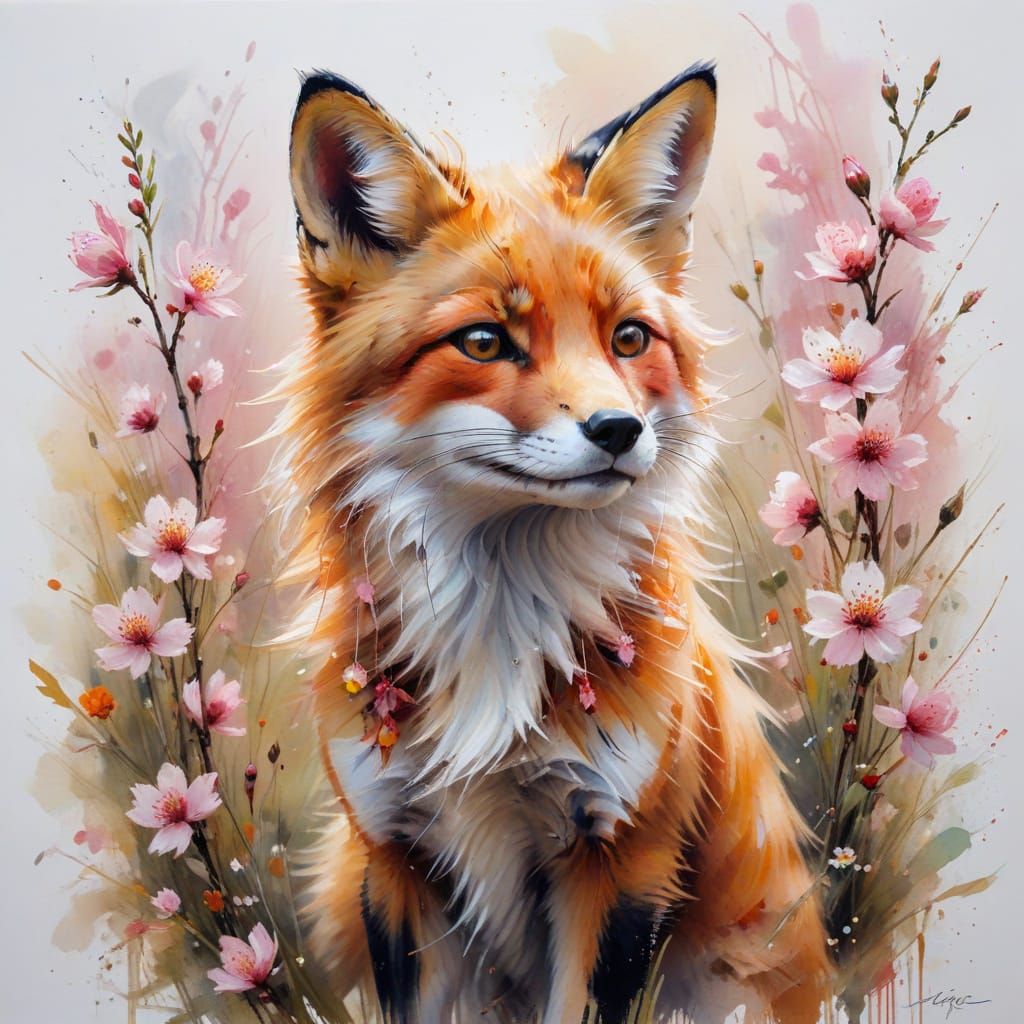 Whimsical Red Fox in a Blooming Meadow